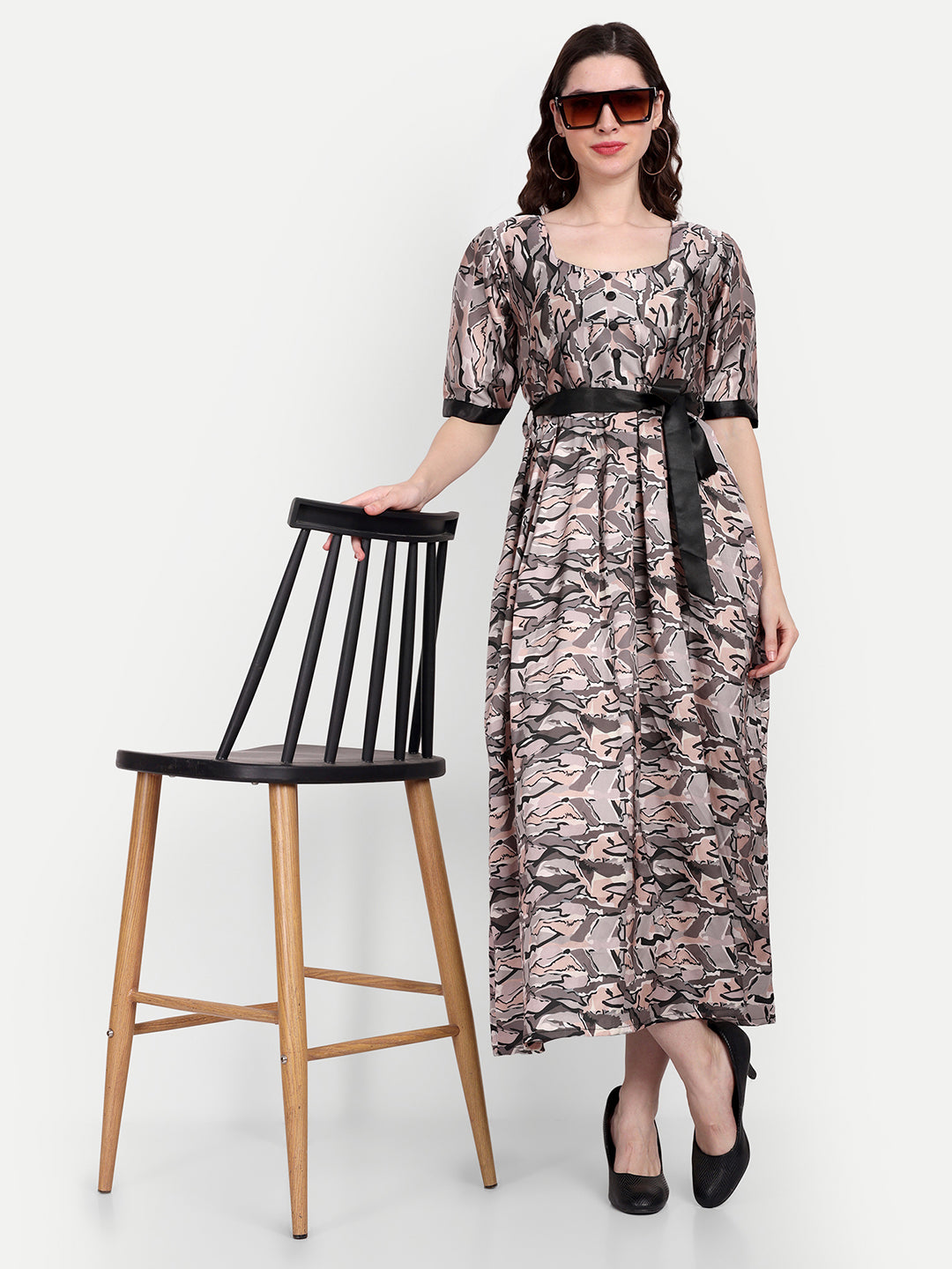 Elegant Women Printed Velvet Dress – Luxe Soft-Touch Party & Evening Wear multicolor