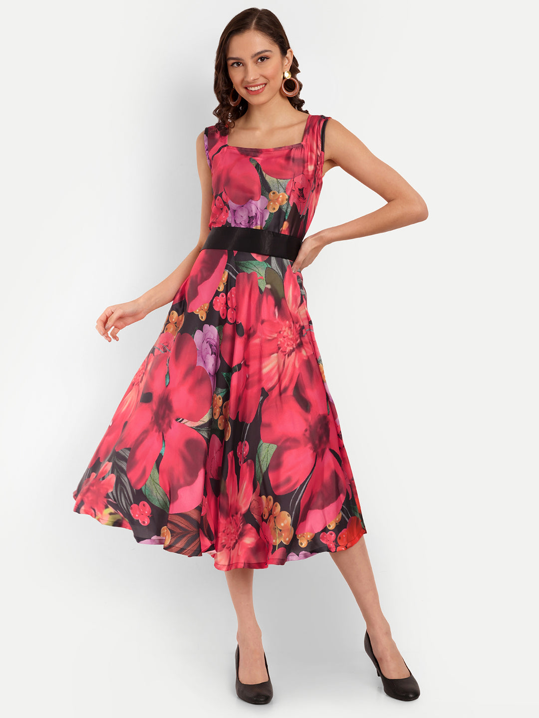 Elegant Women Printed Velvet Dress – Luxe Soft-Touch Party & Evening Wear red