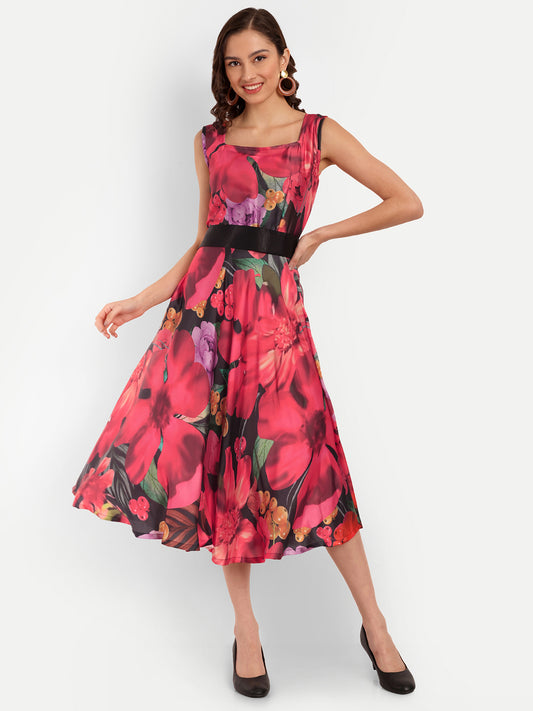 Elegant Women Printed Velvet Dress – Luxe Soft-Touch Party & Evening Wear red