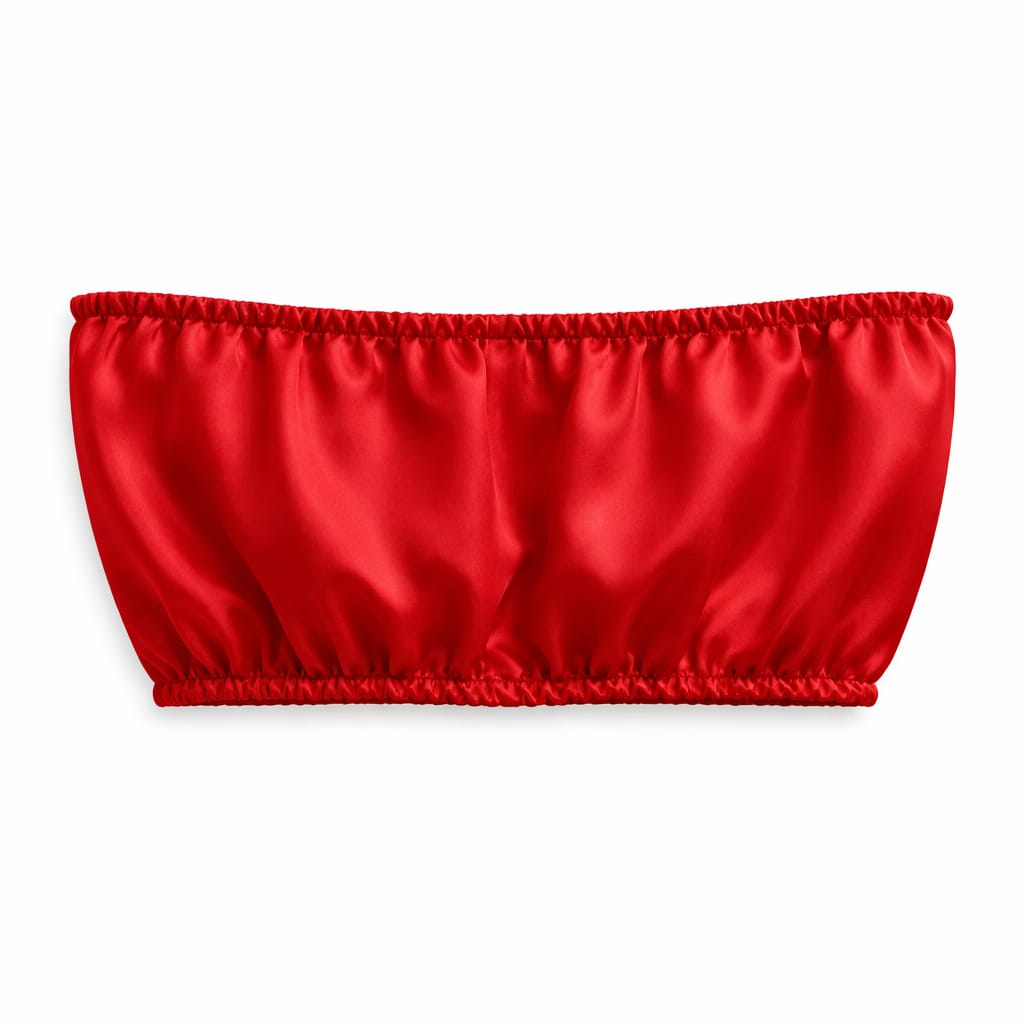 Luxury Women Satin Lounge Set – Strapless Tube Top & Ruffle Shorts Night Suit Red