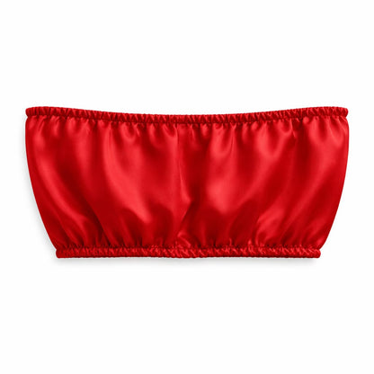 Luxury Women Satin Lounge Set – Strapless Tube Top & Ruffle Shorts Night Suit Red