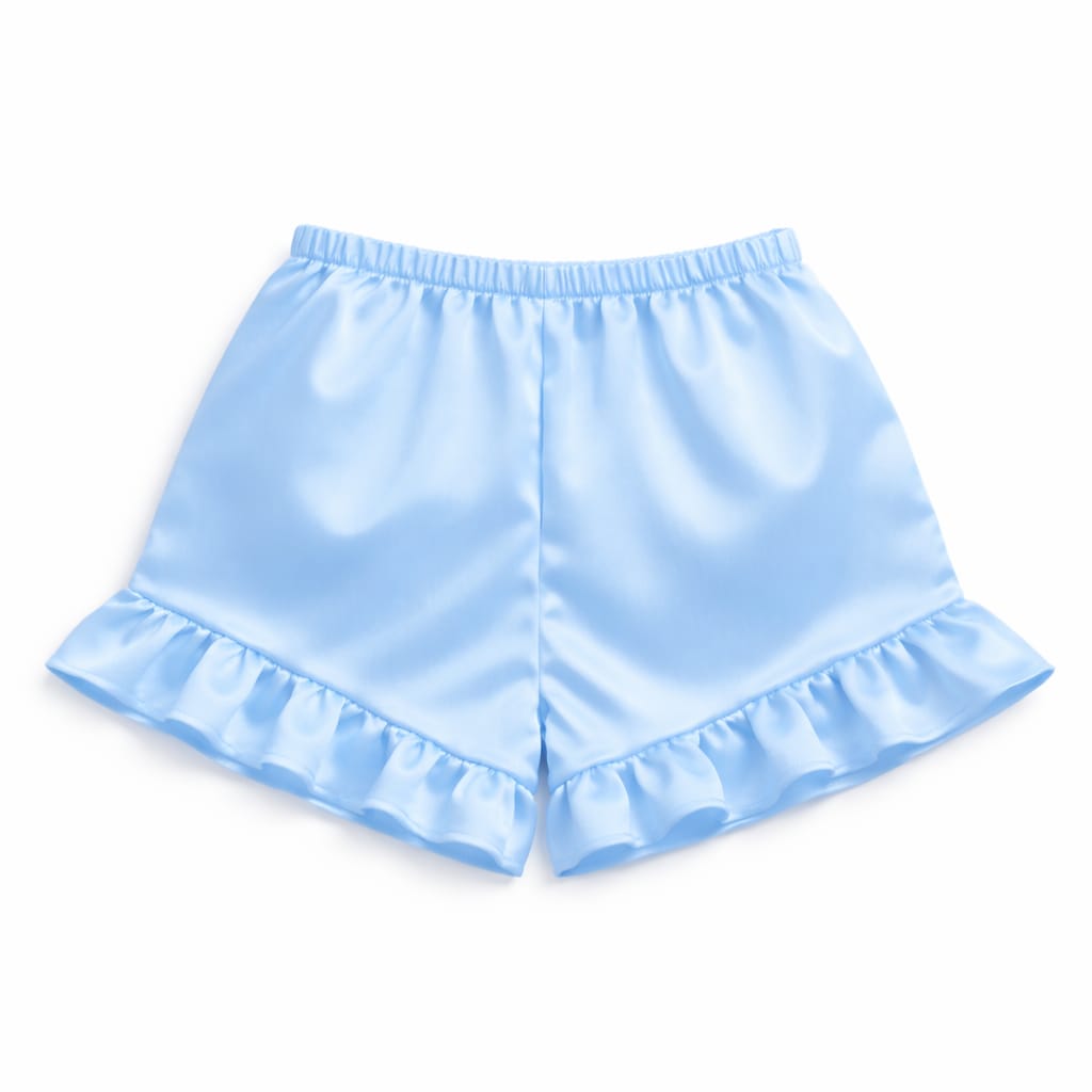 Luxury Women Satin Lounge Set – Strapless Tube Top & Ruffle Shorts Night Suit Sky Blue