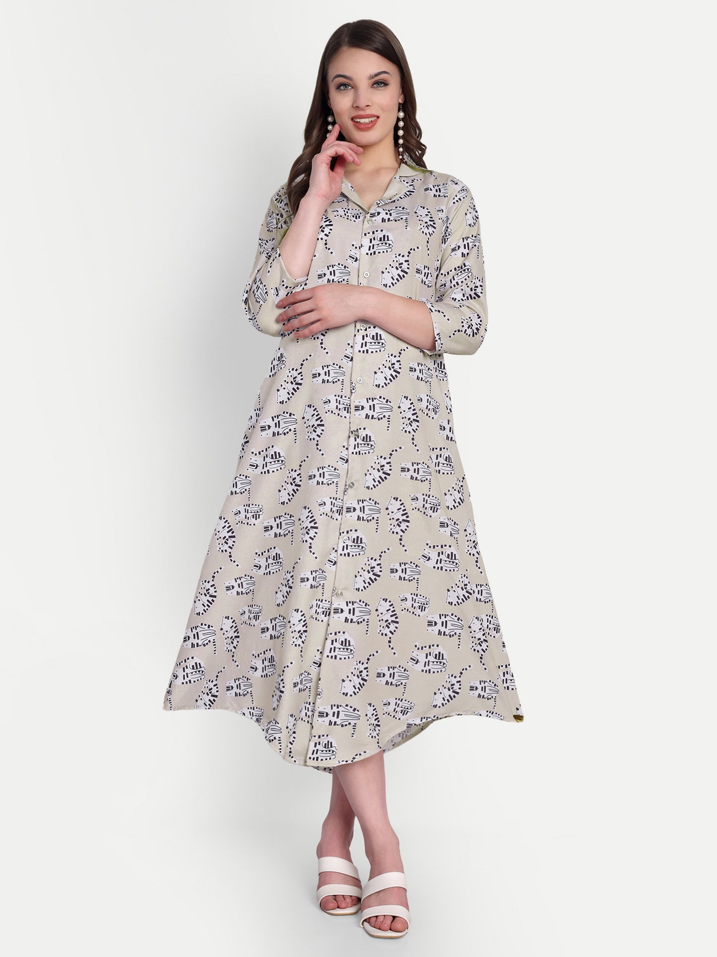 Women Ethnic Kurti – Long Kurti for Festive & Casual Wear beige