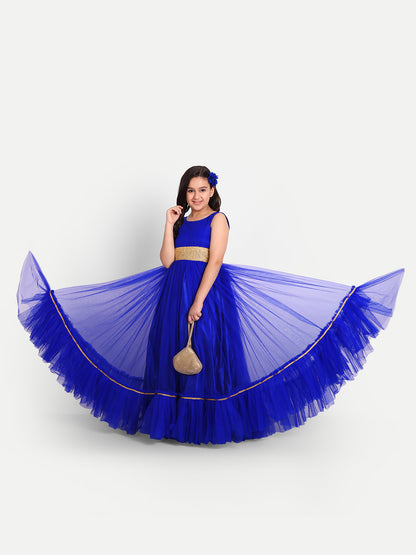 Girls Fit & Flare Tulle Dress – Elegant Party Wear Dress blue