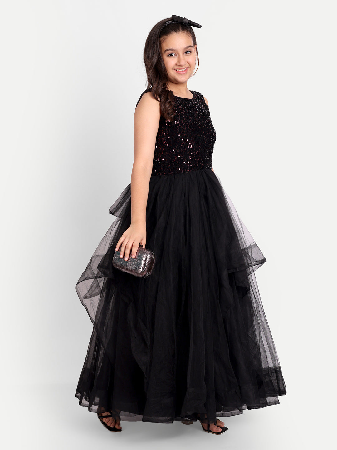 Black Sequin Party Lehenga Set for Girls