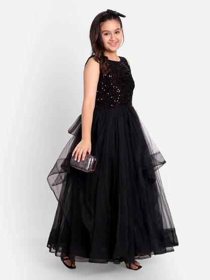 Black Sequin Party Lehenga Set for Girls