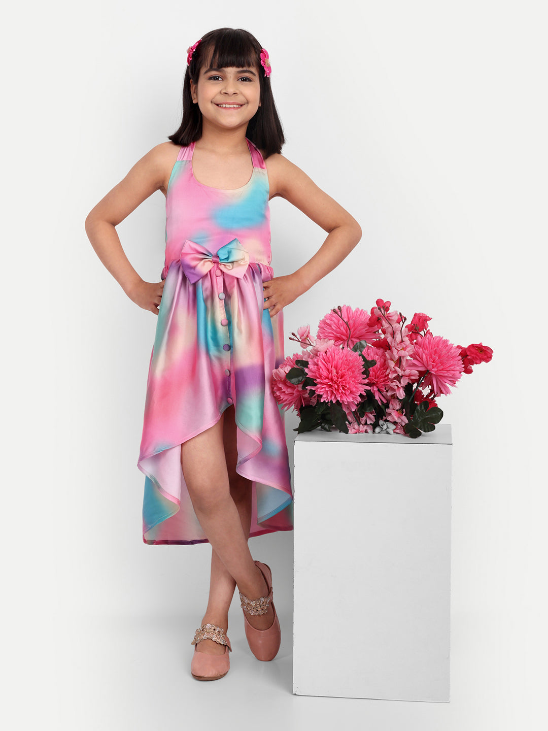 Girls Pastel Tie-Dye High-Low Party Dress