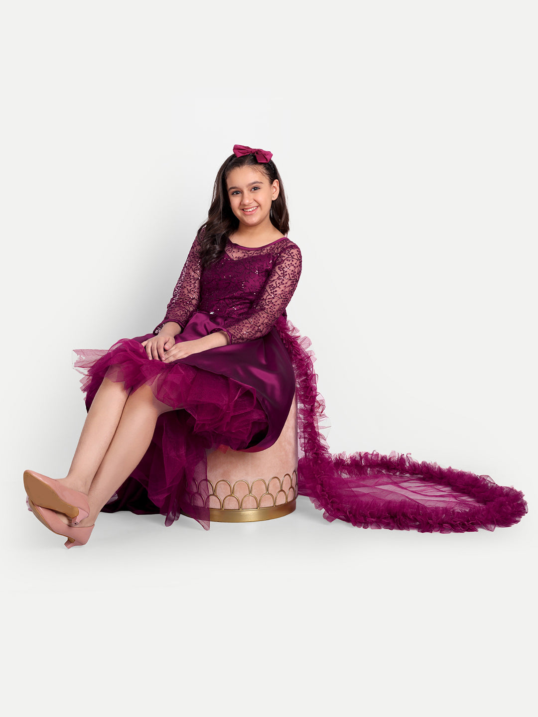 Girls Wine Purple High-Low Party Gown