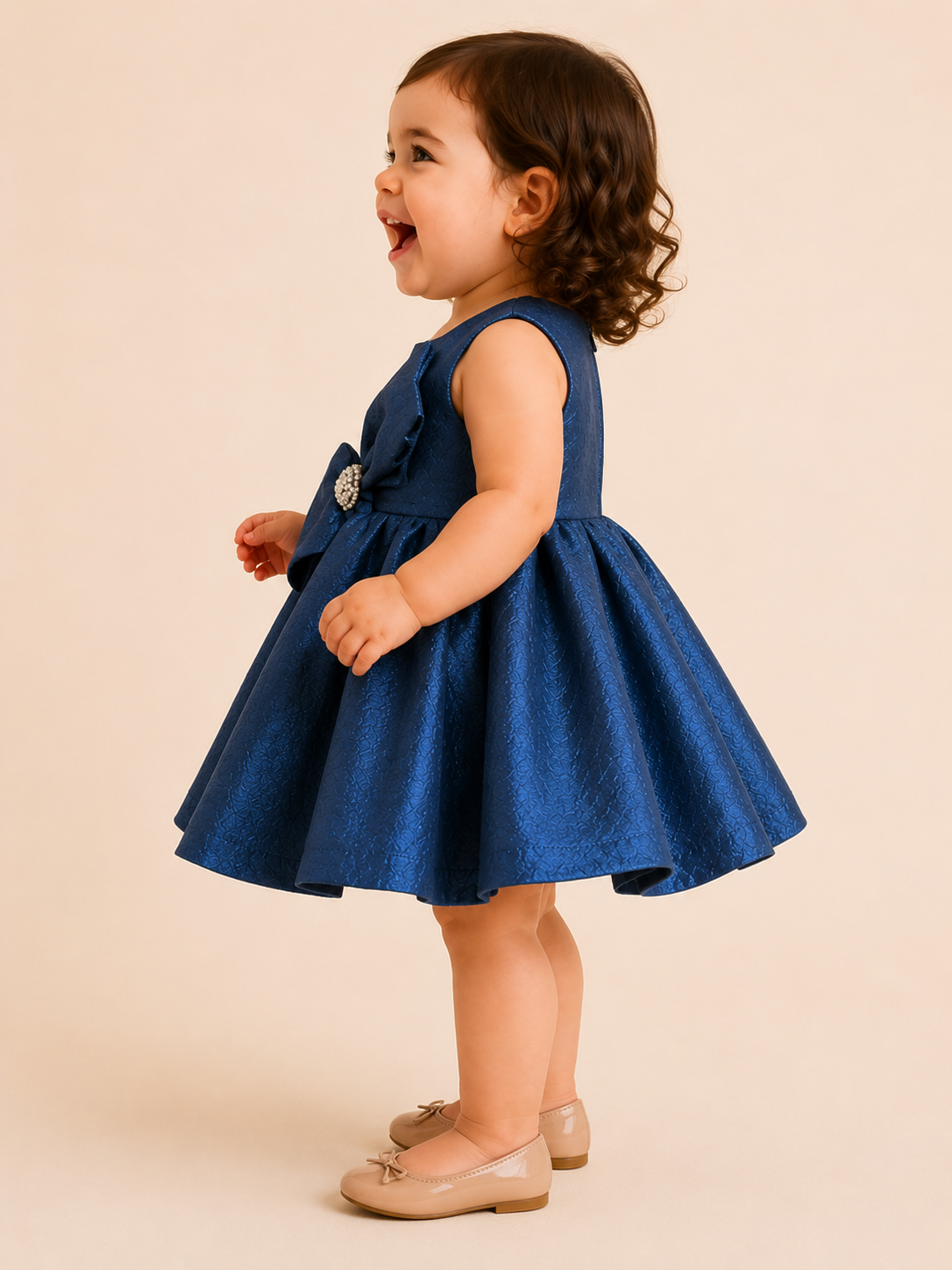 Midnight Sapphire Bow Twirl Party Dress