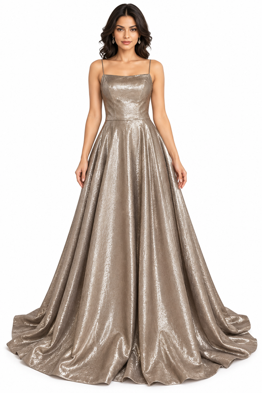 Champagne Gold Shimmer Gown for Women | Wedding & Party Wear