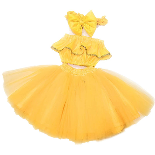 Baby Girl Dress Set – Trendy Top & Skirt for Little Girls yellow