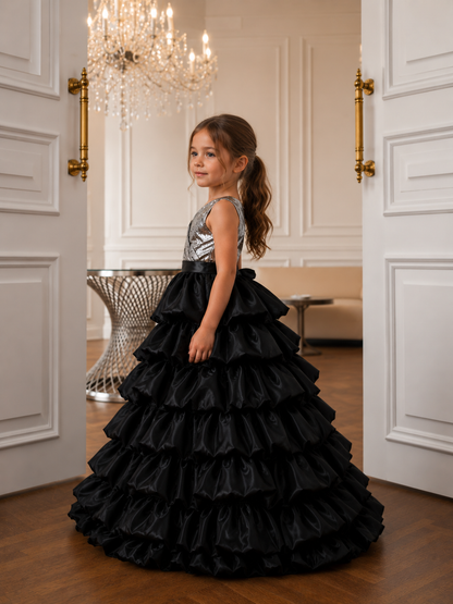 Starlight Noir Layered Ruffle Ball Gown