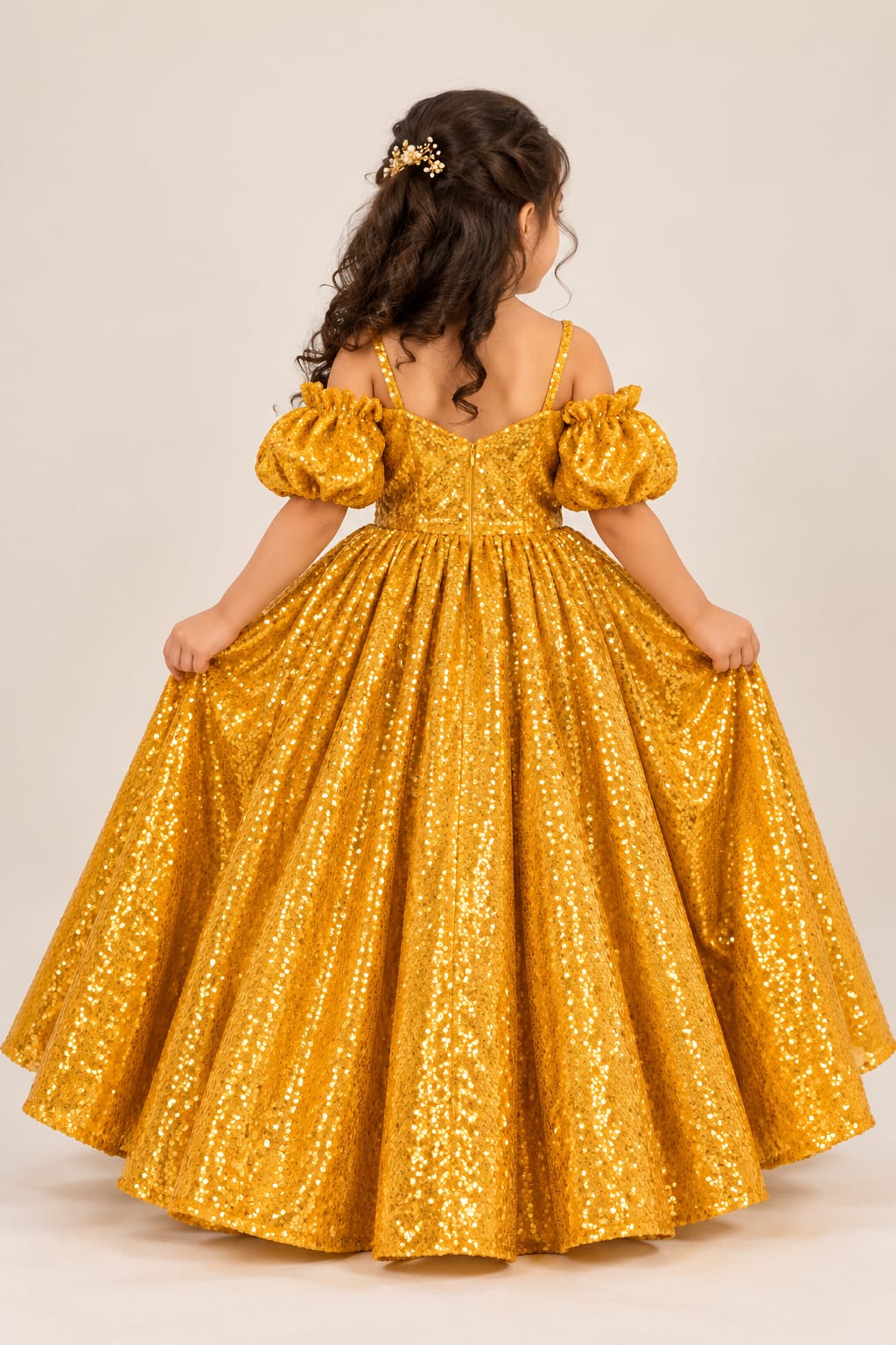 Luxury Gold Sequin Princess Ball Gown for Girls