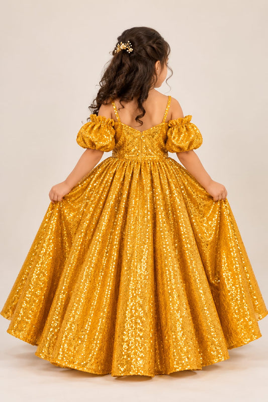 Luxury Gold Sequin Princess Ball Gown for Girls