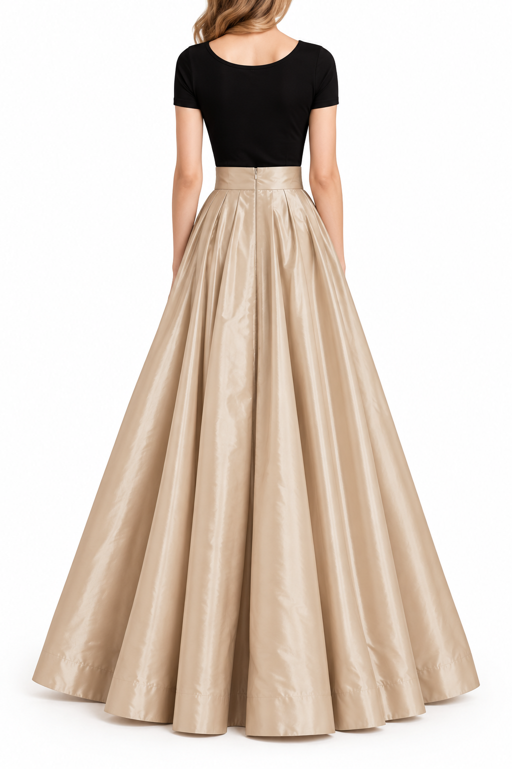 Women’s Champagne Beige Glass Satin Flared Maxi Skirt | High-Waist, Full-Length, Elegant Party Wear Skirt
