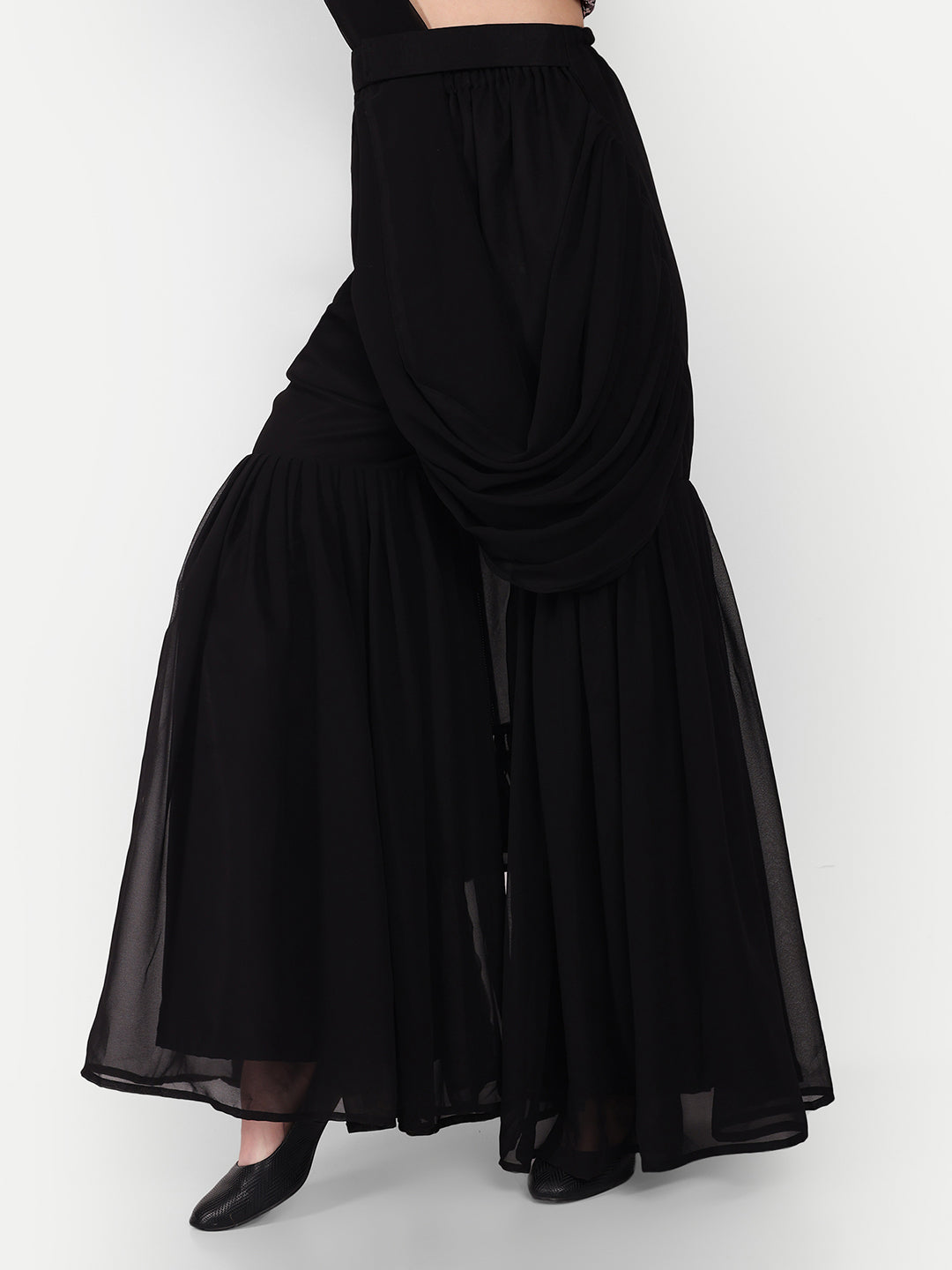 Elegant Women Ethnic Motifs Embroidered Silk Sequined Dress – Festive & Party Wear black