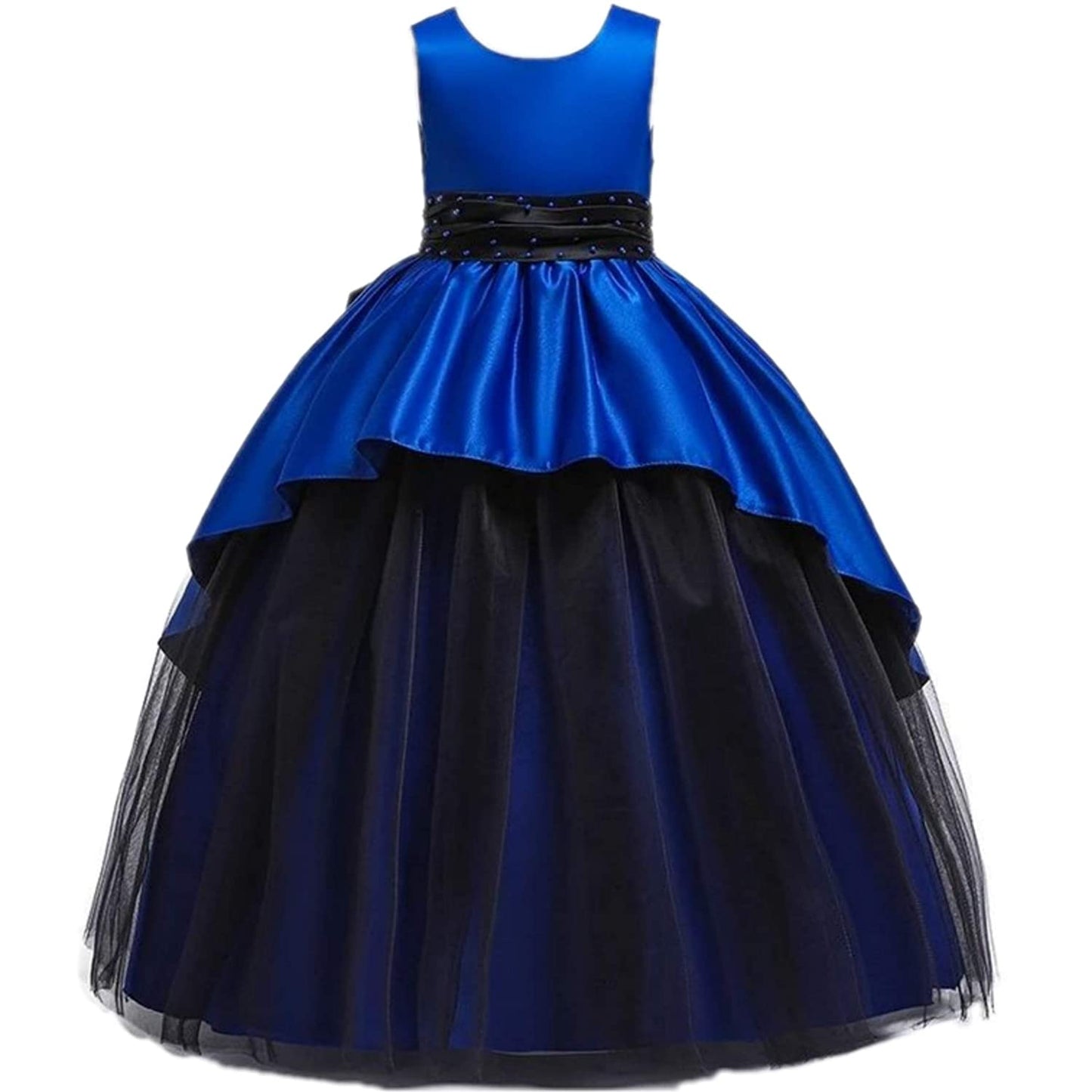 Royal Blue Satin Layered Party Gown for Girls