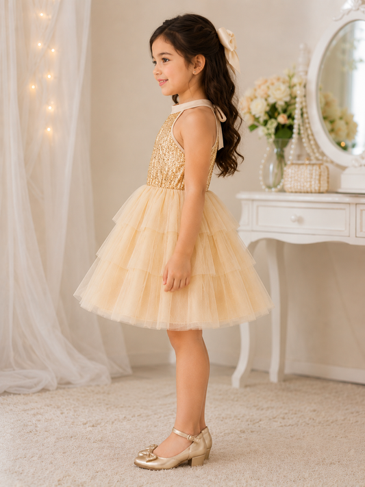 Girls' Gold Sequin Party Dress
