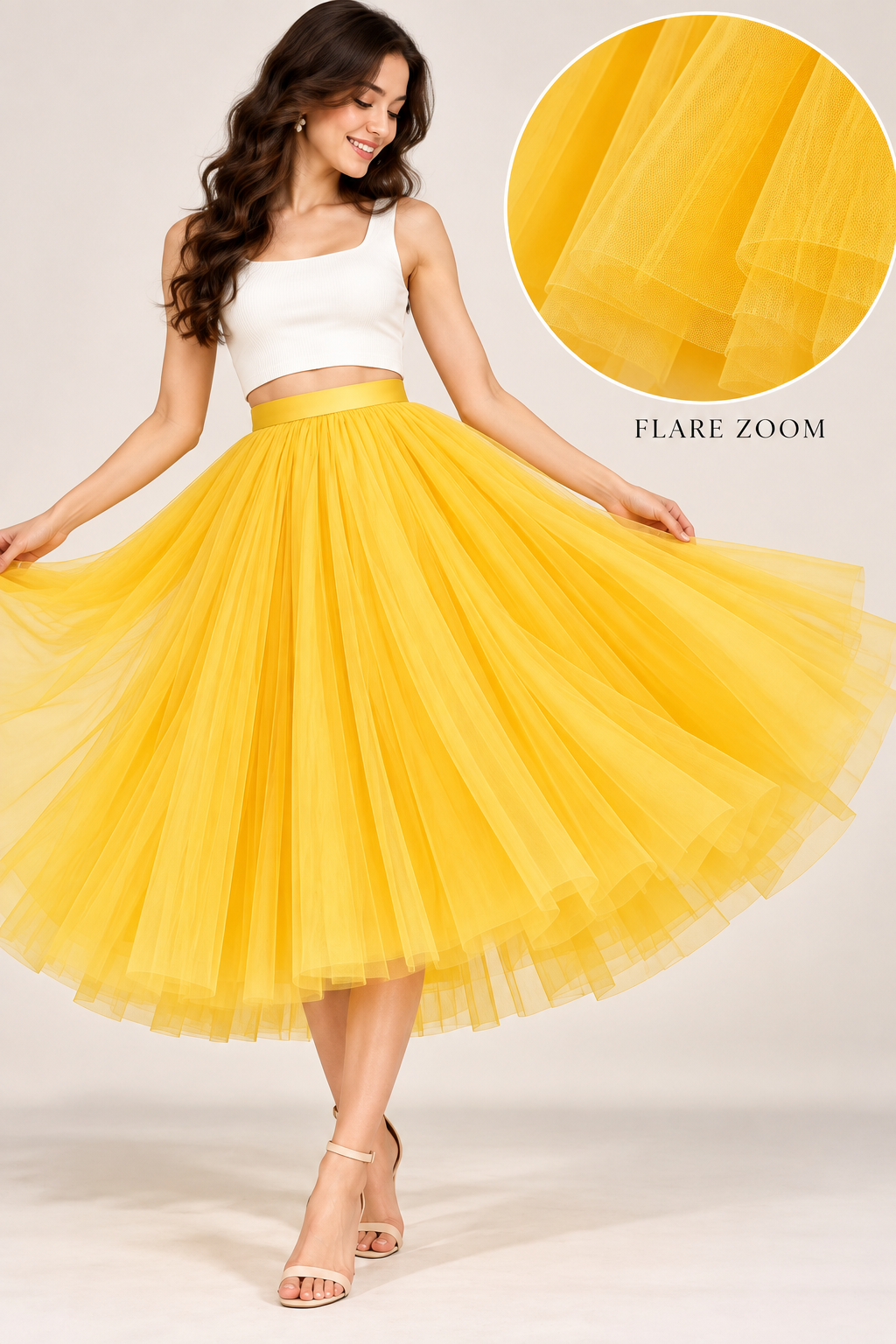 Women’s Yellow Net Knee Length Skirt | Party & Occasion Wear
