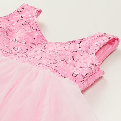 Elegant Women Embellished Sequined Boat Neck Net Fit & Flare Maxi Dress – Party & Evening Gown pink