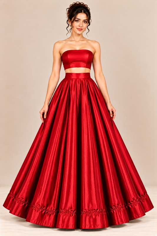 Women Satin A-Line Skirt – Trendy High Waist Party & Casual Wear red