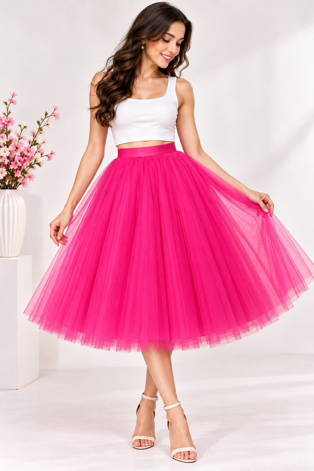 Pink Net Knee Length Skirt for Women | Fashion Skirt