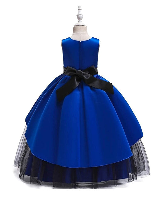 Royal Blue Satin Layered Party Gown for Girls