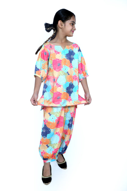 Girls Multicolor Floral Printed Co-Ord Set