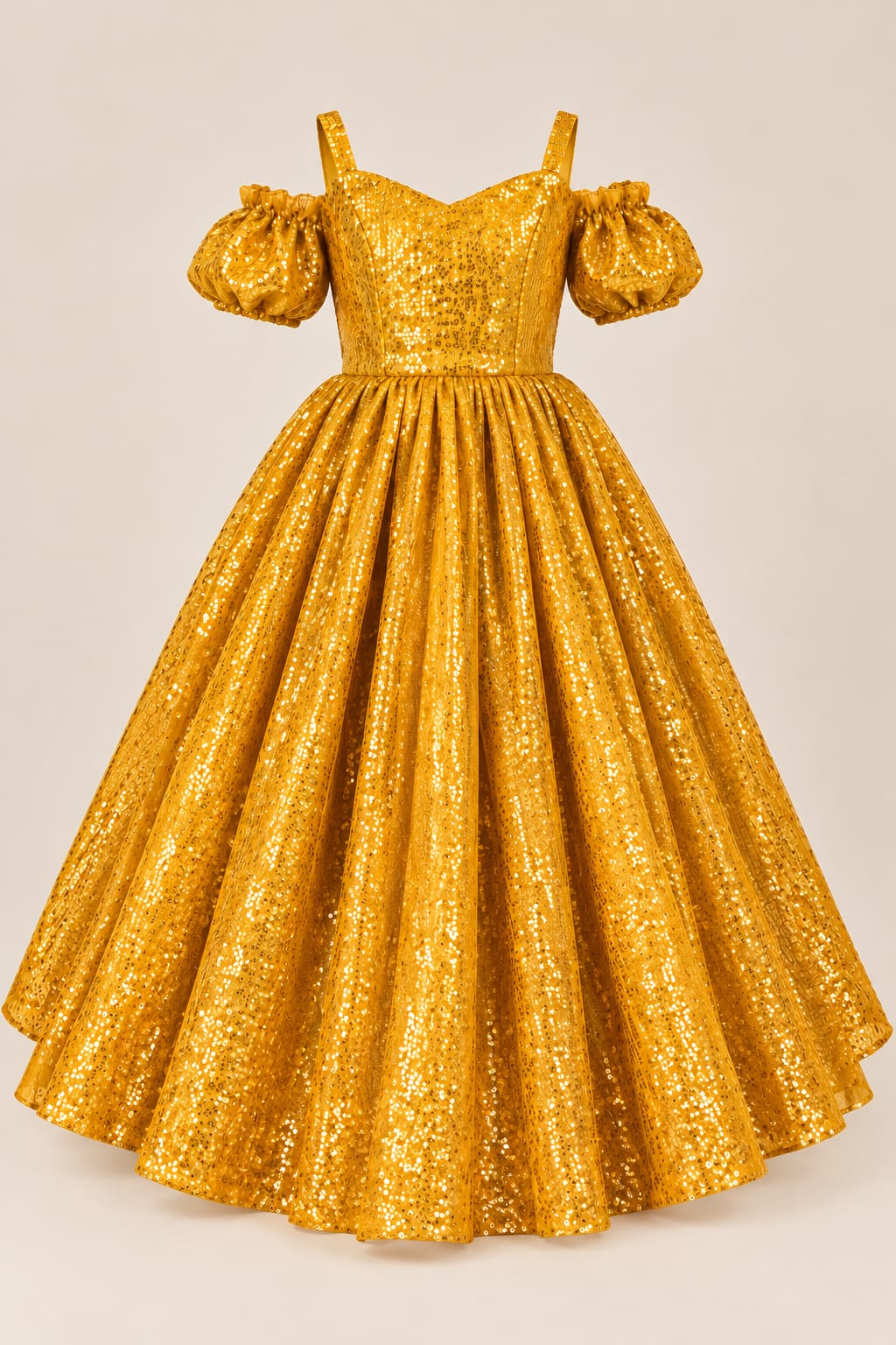 Luxury Gold Sequin Princess Ball Gown for Girls