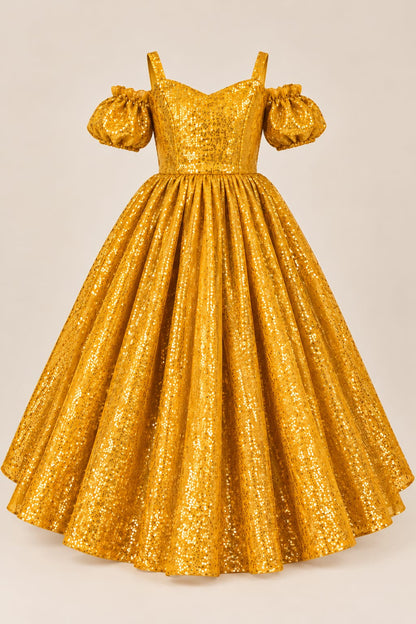 Luxury Gold Sequin Princess Ball Gown for Girls