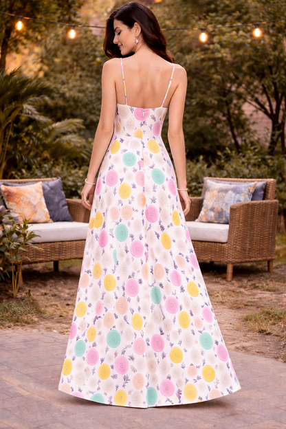 Pastel Candy Print Slit Maxi Dress for Women