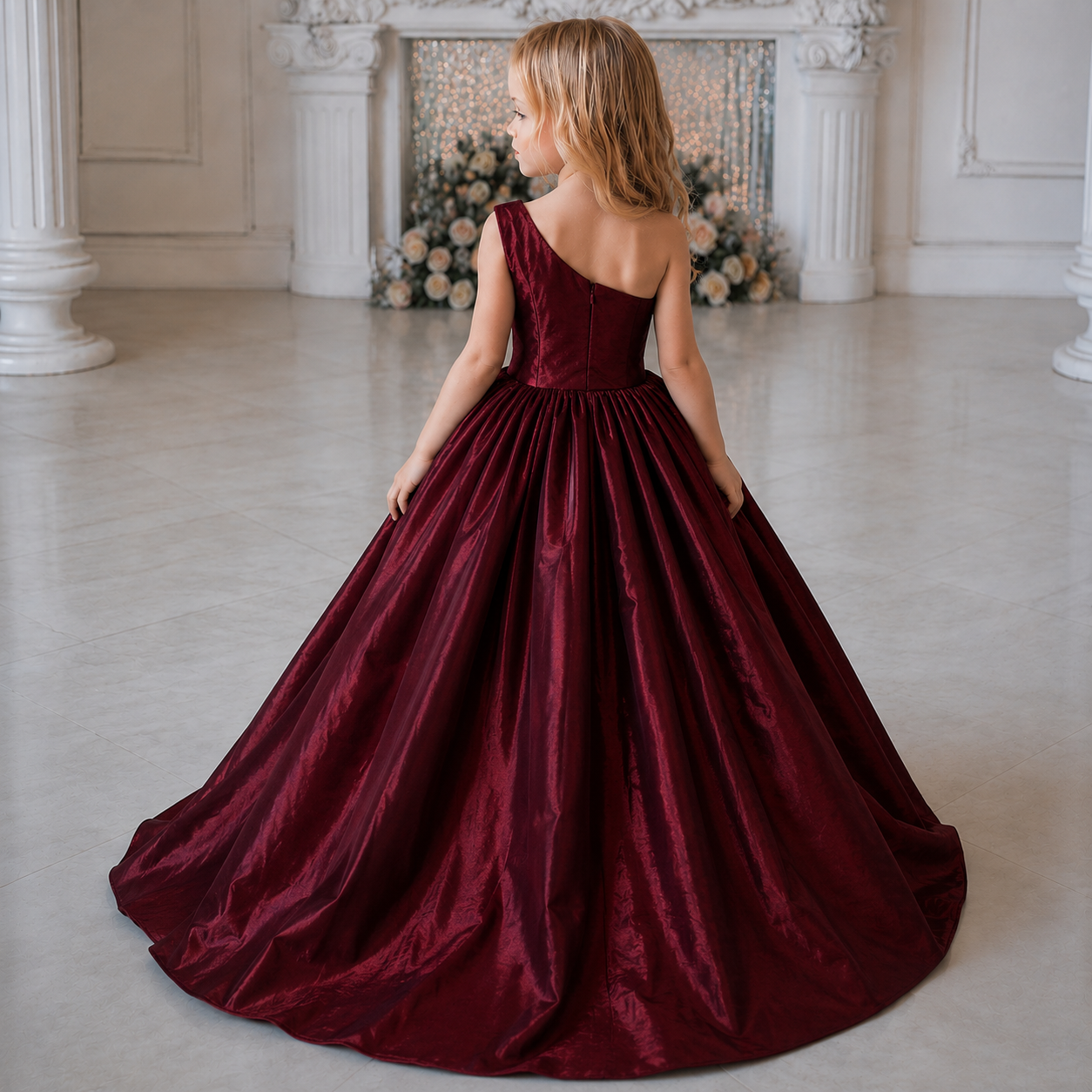Royal Bordeaux One-Shoulder Bow Ball Gow