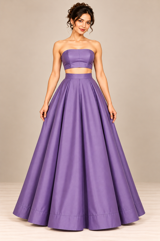Women’s Lavender Purple Satin Flared Maxi Skirt | High-Waist Pleated Full-Length Party Wear Skirt