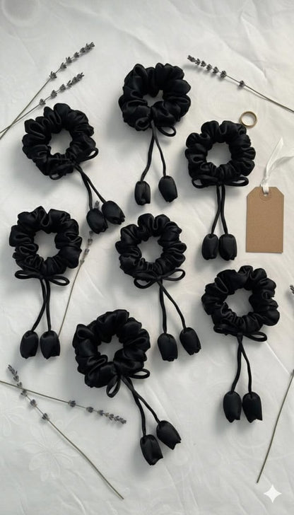 Black Hair Scrunchies Pack of 5 for Women | Everyday Accessories