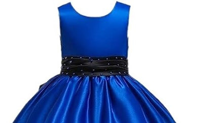 Royal Blue Satin Layered Party Gown for Girls