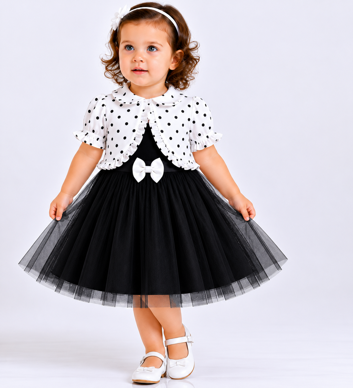 Classic Polka Charm Party Dress with Matching Shrug