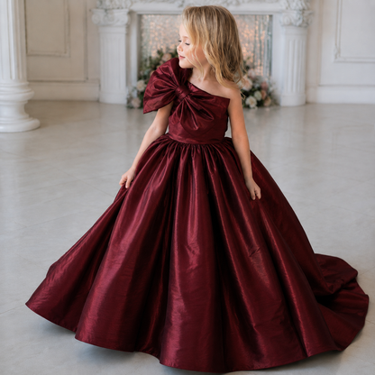 Royal Bordeaux One-Shoulder Bow Ball Gow