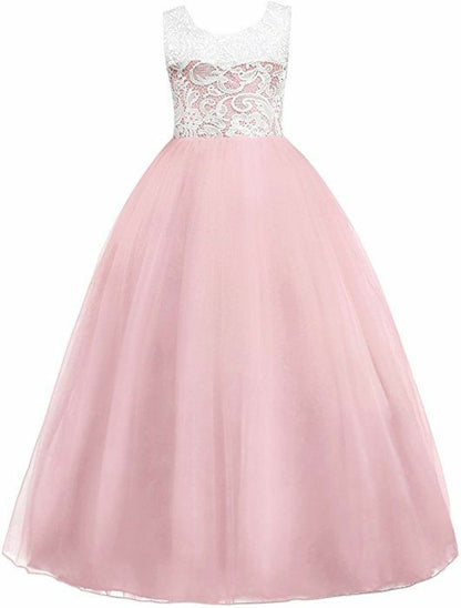 Girls Baby Pink Lace Princess Party Gown