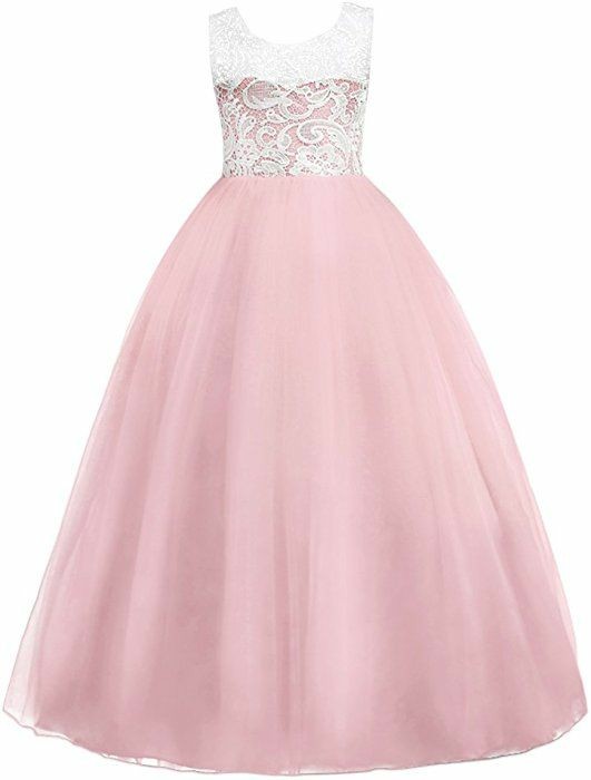 Girls Baby Pink Lace Princess Party Gown