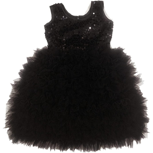 Midnight Black Sequin Feather Party Dress for Girls