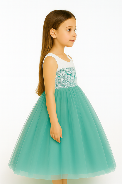 Girls Mint Green & White Lace Princess Gown