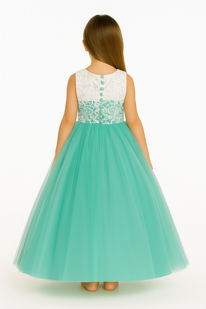 Girls Mint Green & White Lace Princess Gown