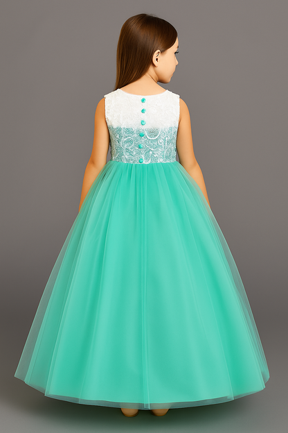 Girls Mint Green & White Lace Princess Gown