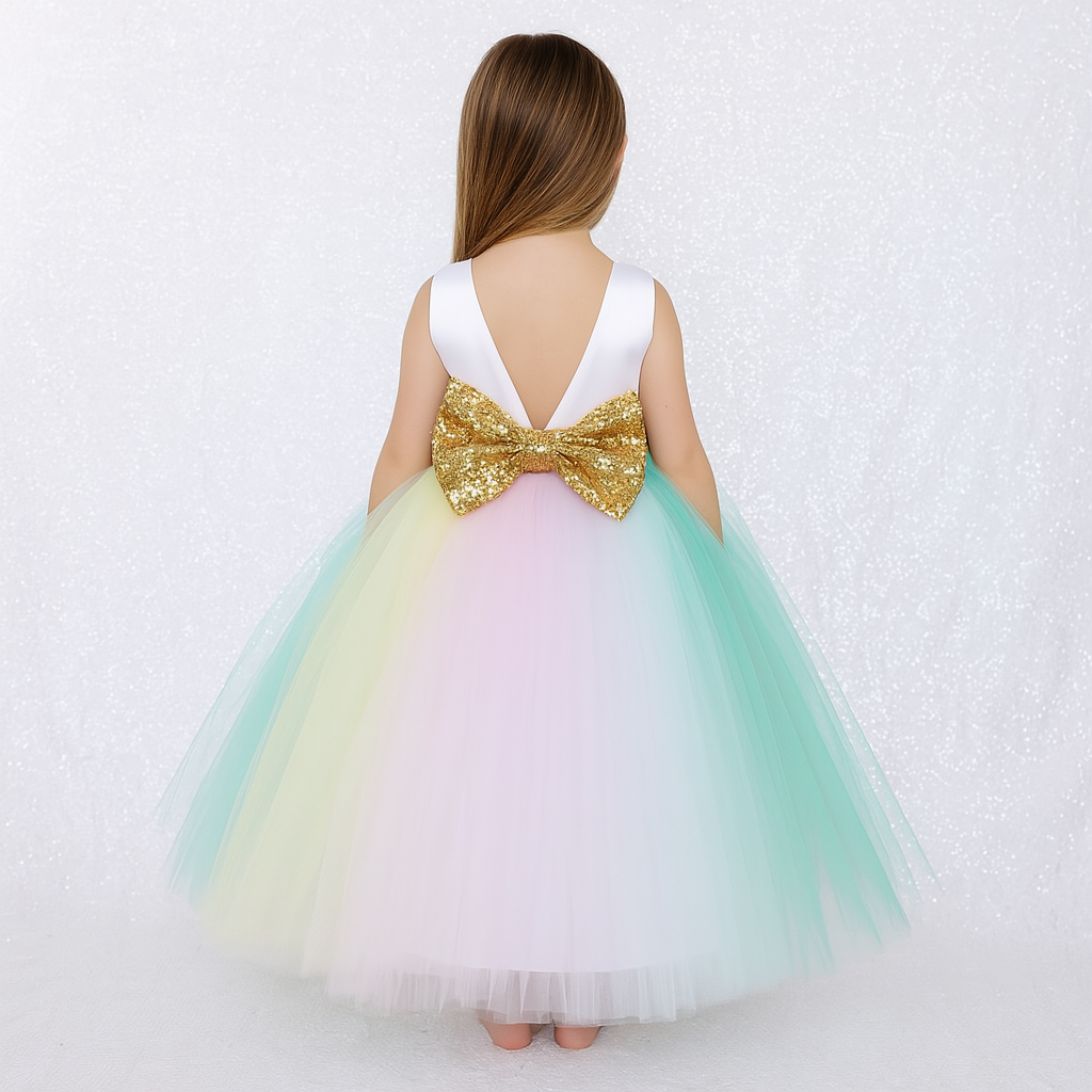 Girls Pastel Rainbow Princess Party Gown