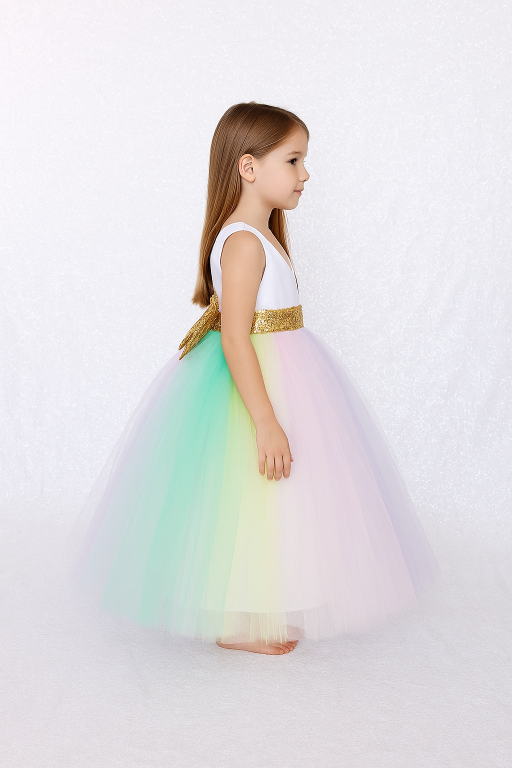 Girls Pastel Rainbow Princess Party Gown