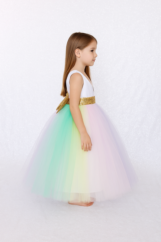 Girls Pastel Rainbow Princess Party Gown