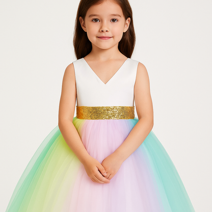 Girls Pastel Rainbow Princess Party Gown