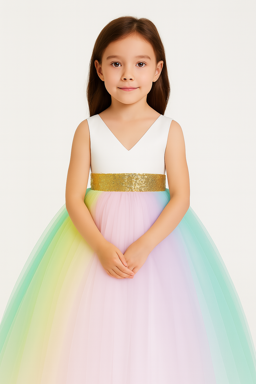 Girls Pastel Rainbow Princess Party Gown