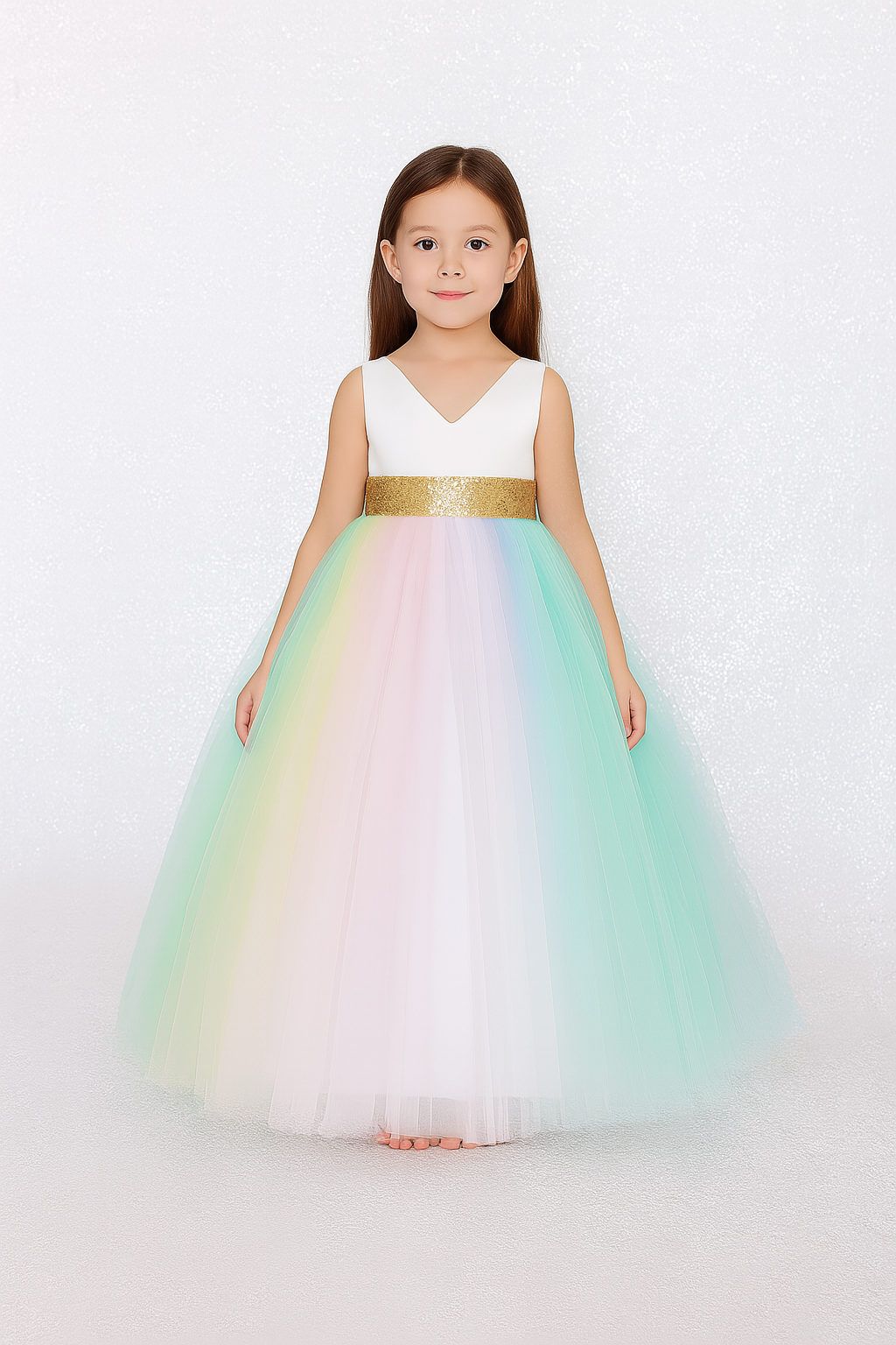Girls Pastel Rainbow Princess Party Gown