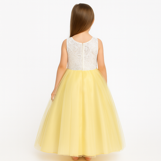 Pastel Yellow Embroidered Princess Ball Gown for Girls